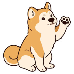 Simple and adorable outlined Akita Dog sitting and waving