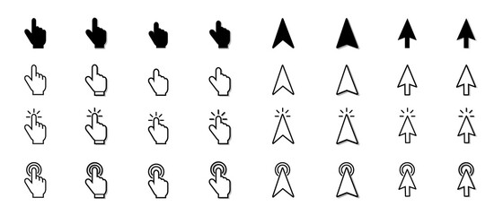 Computer Mouse Pointer Set - Different Black Vector Icons Isolated On White Background
