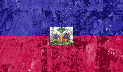 Haiti flag on old paint on wall. 3D image
