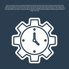 Blue line Time Management icon isolated on blue background. Clock and gear sign. Productivity symbol. Vector
