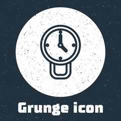 Grunge line Clock icon isolated on grey background. Time symbol. Monochrome vintage drawing. Vector