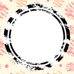 Abstract vector background with shapes in scribble or doodle style in pastel trendy colors and with white and black circle as a template for your social media content and banners or flyers