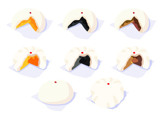 steamed stuff bun,dim sum and chinese cuisine on white background vector illustration
