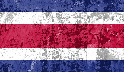 Costa Rica flag on old paint on wall. 3D image