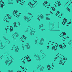 Black line Coffee machine icon isolated seamless pattern on green background. Vector