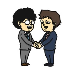商談が成立して、固く握手をする二人のサラリーマンのイラスト。
