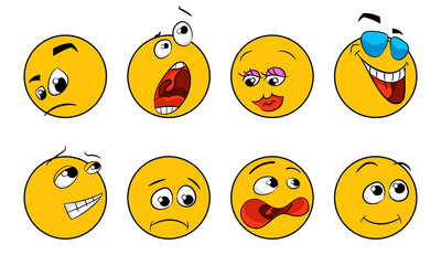 Set of trendy emoji. Cartoon emoticon sign. Vector fun character