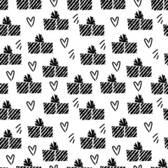 Obraz na płótnie Canvas Cute abstract gift pattern in monochrome black color with seamless texture for wrapping paper and backgrounds