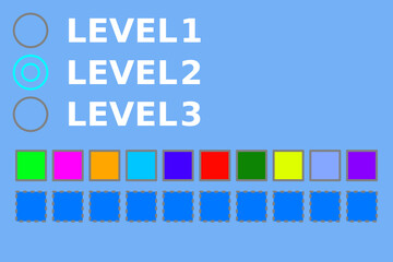 Drei Level und 10 bunte Auswahlfelder 
