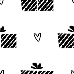 Cute abstract gift pattern in monochrome black color with seamless texture for wrapping paper and backgrounds