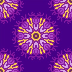yellow purple magenta violet lavender mandala seamless pattern floral flower creative vintage design background vector illustration