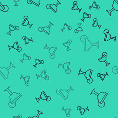 Black line Margarita cocktail glass with lime icon isolated seamless pattern on green background. Vector