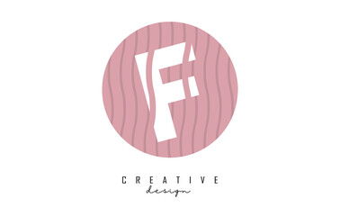 Letter F logo design on a pink pattern background circle. Creative vector illustration design with stripes, zig zag lines and 3D effect.