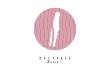 Letter I logo design on a pink pattern background circle. Creative vector illustration design with stripes, zig zag lines and 3D effect.