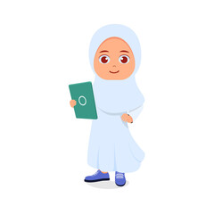 Muslim girl posing while holding tablet