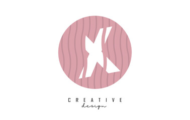 Letter X logo design on a pink pattern background circle. Creative vector illustration design with stripes, zig zag lines and 3D effect.