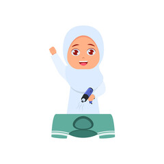 Muslim girl drying screen printing ink with hot air gun