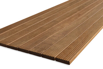 Exterior wooden decking or flooring isolated on white background