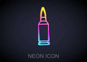 Glowing neon line Bullet icon isolated on black background. Vector