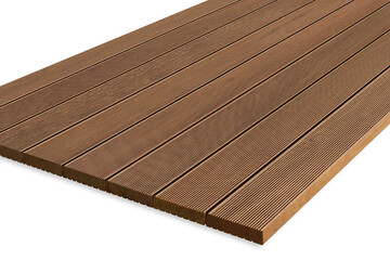 Exterior wooden decking or flooring isolated on white background