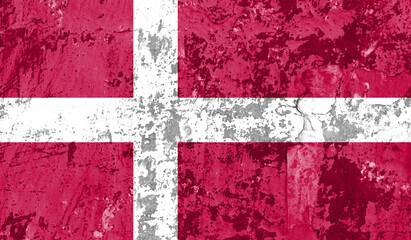 Denmark flag on old paint on wall. 3D image