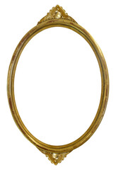 Golden oval frame for paintings, mirrors or photo isolated on white background. Design element with...