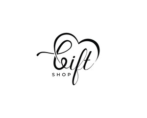 Letter gift initial handwriting vector logo design, gift shop logo design, gift shop love vector logo design