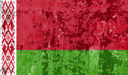 Belarus flag on old paint on wall. 3D image