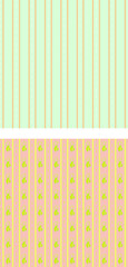 A set of Seamless textures. Stripes. Rustic style, primitivism, minimalism. Doodle flowers with a yellow-green gradient. Children's simple repetitive drawing. For scrapbooking and wallpaper.