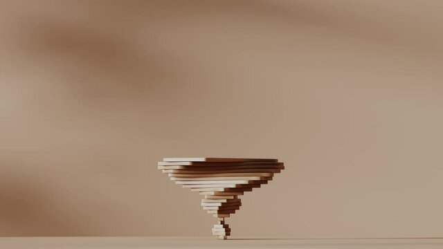 3D background, wooden podium display. Natural beige mock up with shadow. Product promotion Beauty cosmetic wood pedestal. Loop animation template. Studio minimal rotating showcase. 3D render