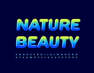 Vector chic concept Nature Beauty with stylish Font. Glossy set of bright Alphabet Letters and Numbers