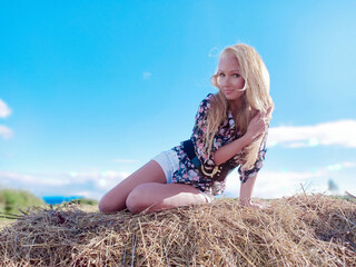 girl on the manger in summer