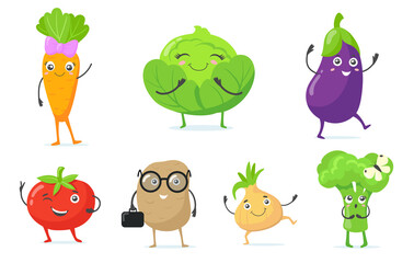 Multicolor cute vegetable mascots flat icon set for web design