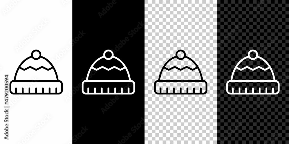 Sticker set line winter hat icon isolated on black and white, transparent background. vector