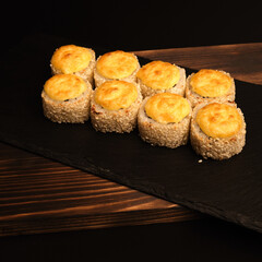 sushi rolls on a color background, minimalism