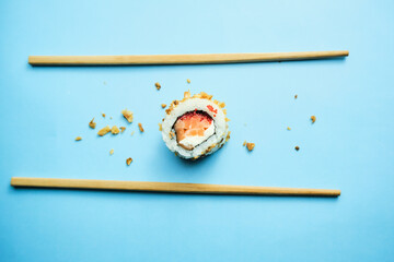 sushi rolls on a color background, minimalism