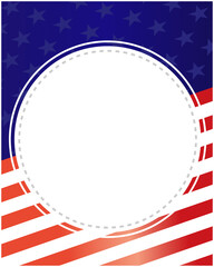USA flag symbols round frame background with empty space for text.