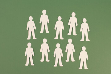 Group of people, equal men, social distancing, community of humans, teamwork in business, crowd in silhouette