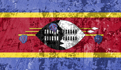Swaziland flag on old paint on wall. 3D image