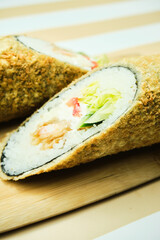 sushi rolls on a color background, minimalism