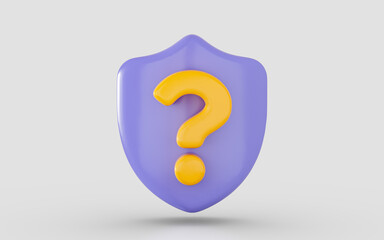 question mark on the shield icon 3d render concept for online cyber problem solution