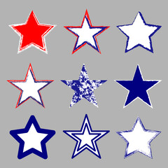 American flag symbols stars icon sign set isolated.