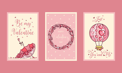 Valentine's day romantic greeting cards set. Vector design concept for Valentines Day and other users.