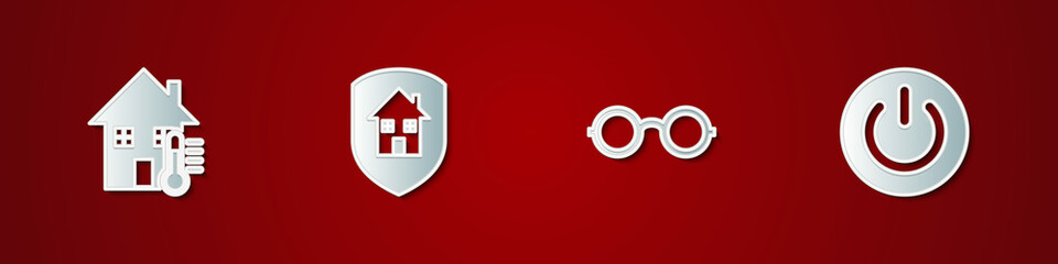 Set House temperature, under protection, Glasses and Power button icon. Vector