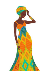 beautiful african girl in ethnic colorful dress with closed eyes