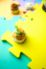 sushi rolls on a color background, minimalism