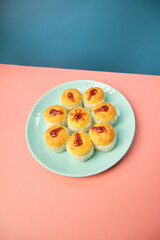 sushi rolls on a color background, minimalism