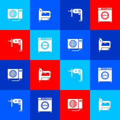 Set Air conditioner, Electric construction stapler, drill machine and Washer icon. Vector