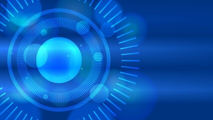 Holographic blue interface circle illustration with blue bokeh lights background