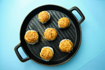 sushi rolls on a color background, minimalism